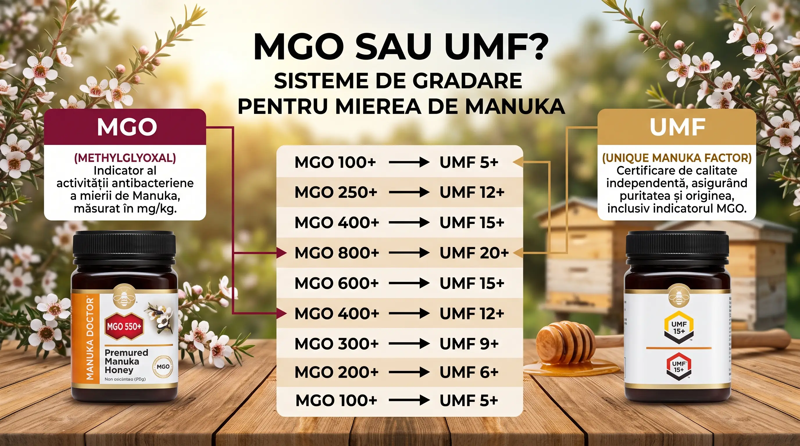 MGO sau UMF pe eticheta mierii de Manuka și diferențele dintre clasificări